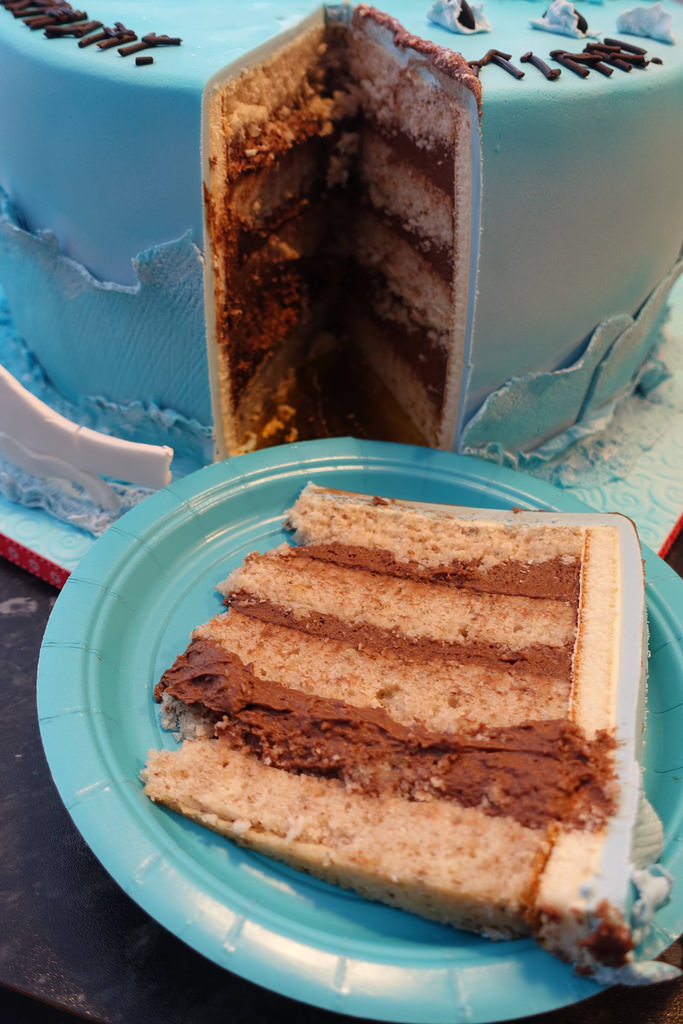 walnuts cake, chocolate mousse with mascarpone