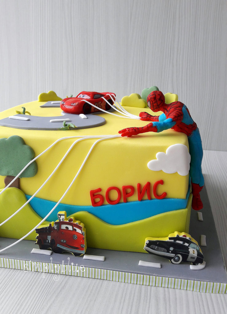 McQueen and Spiderman cake