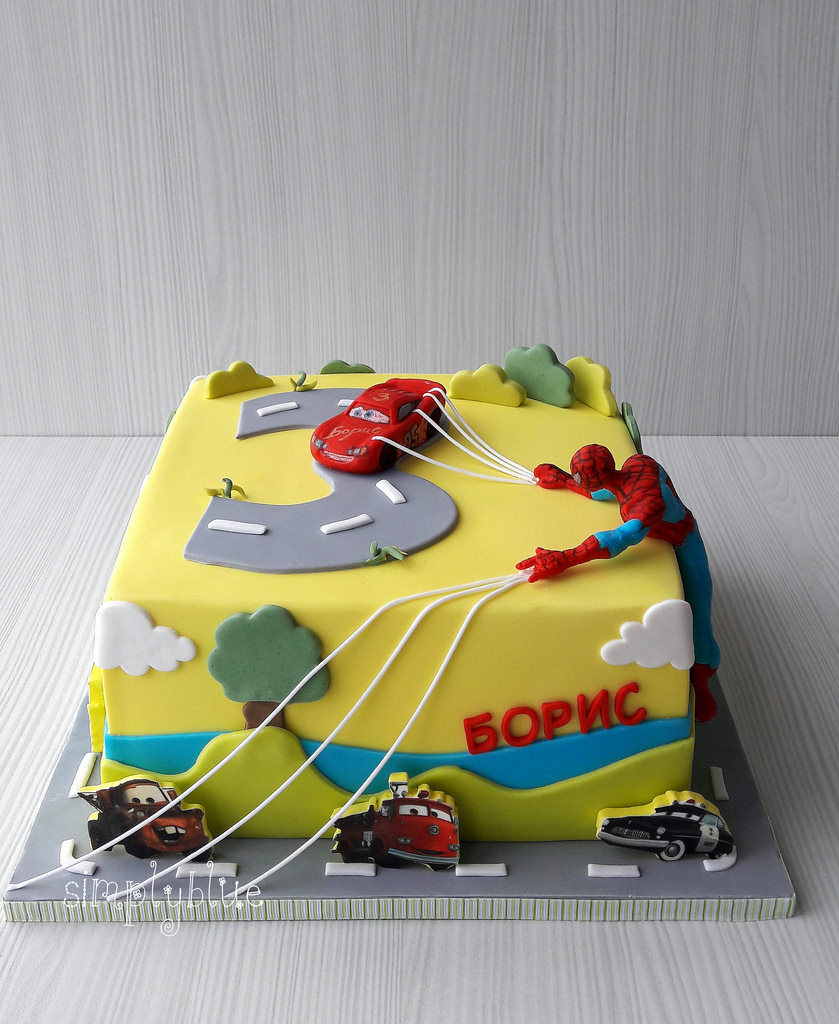 McQueen and Spiderman cake