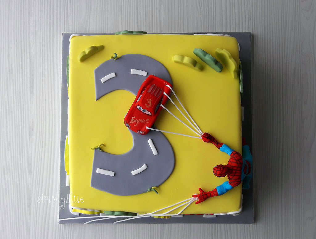 McQueen and Spiderman cake