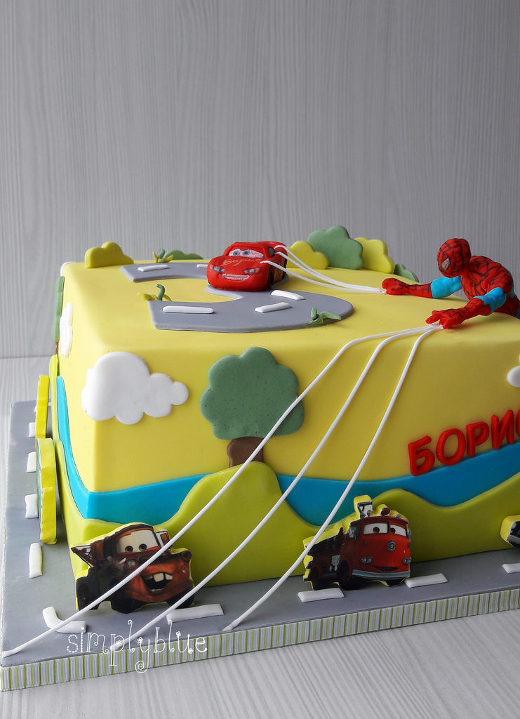 McQueen and Spiderman cake