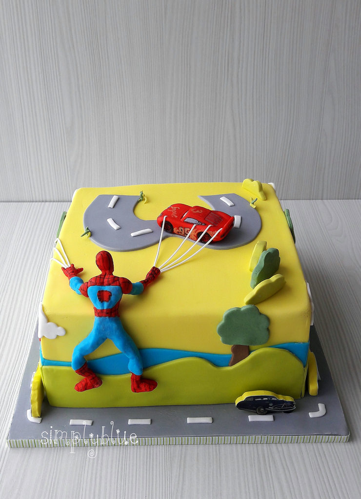 McQueen and Spiderman cake