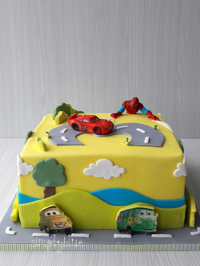McQueen and Spiderman cake